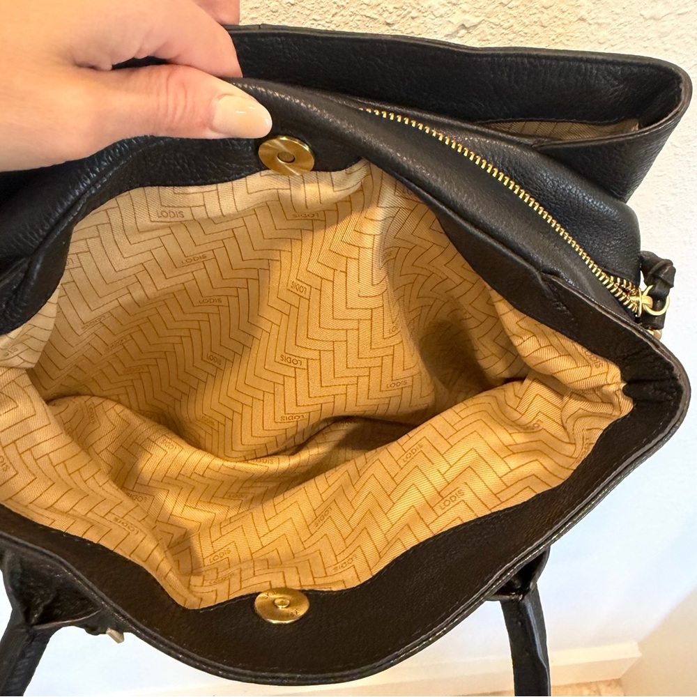 Lodis Black Leather Satchel with Gold Hardware Detail - Picture 15 of 16